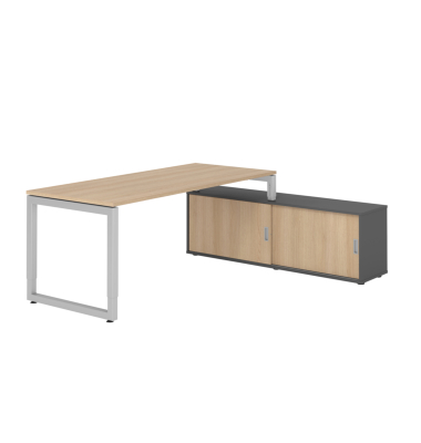 Schreibtischkombination RSE19, höhenverstellbar , rechteckig, eiche / silber Schreibtischkombination RSE19, höhenverstellbar , rechteckig, eiche / silber