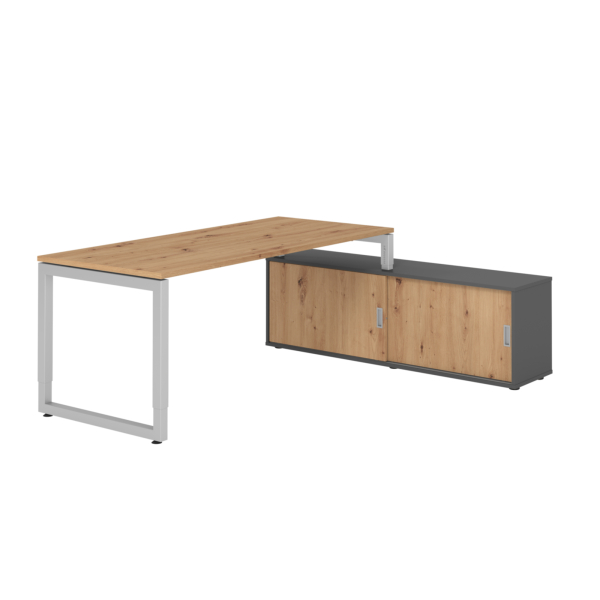 4032062332764 - Schreibtischkombination RSE19 höhenverstellbar 72-81cm (H) 160x80cm (BxT) rechteckig asteiche   silber 4032062332764 Hammerb