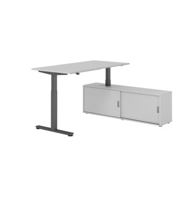 Schreibtischkombination, h&ouml;henverstellbar 71-120cm (H), 160x80cm (BxT), rechteckig, grau / graphit