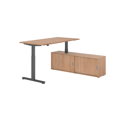 Sitz-Steh-Schreibtischkombination VXMST, h&ouml;henverstellbar 71-120cm (H), 160x80cm (BxT), rechteckig, nussbaum / graphit