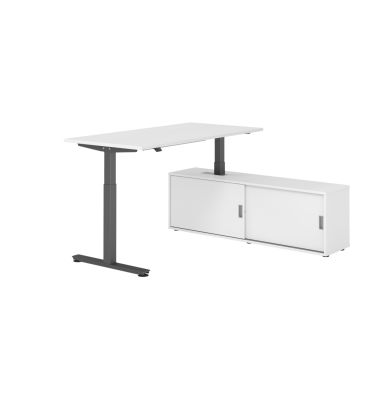 Schreibtischkombination, h&ouml;henverstellbar 71-120cm (H), 160x80cm (BxT), rechteckig, wei&szlig; / graphit