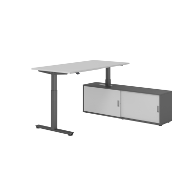 Schreibtischkombination, h&ouml;henverstellbar 71-120cm (H), 160x80cm (BxT), rechteckig, grau / graphit
