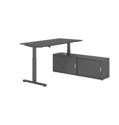 Schreibtischkombination, h&ouml;henverstellbar 71-120cm (H), 160x80cm (BxT), rechteckig, graphit / graphit