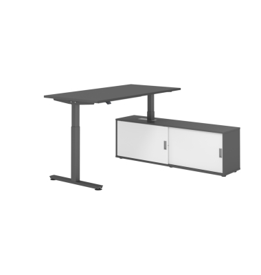 Schreibtischkombination, h&ouml;henverstellbar 71-120cm (H), 160x80cm (BxT), rechteckig, graphit / graphit