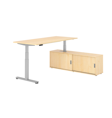Sitz-Steh-Schreibtischkombination XDSM 19, h&ouml;henverstellbar 63-127cm (H), 180x80cm (BxT), rechteckig, ahorn / silber