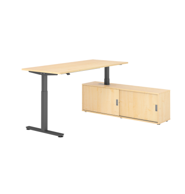 Schreibtischkombination, h&ouml;henverstellbar 71-120cm (H), 160x80cm (BxT), rechteckig, ahorn / graphit