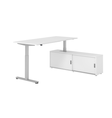 Sitz-Steh-Schreibtischkombination VXMST, h&ouml;henverstellbar 71-120cm (H), 180x80cm (BxT), rechteckig, wei&szlig; / silber