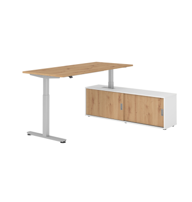 Sitz-Steh-Schreibtischkombination VXMST, h&ouml;henverstellbar 71-120cm (H), 180x80cm (BxT), rechteckig, asteiche / silber