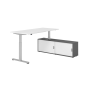 Schreibtischkombination, h&ouml;henverstellbar 71-120cm (H), 160x80cm (BxT), rechteckig, wei&szlig; / silber