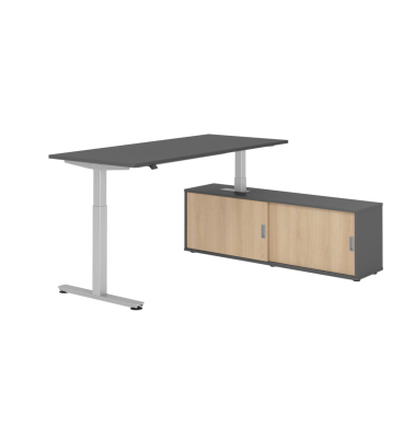 Sitz-Steh-Schreibtischkombination VXMST, h&ouml;henverstellbar 71-120cm (H), 180x80cm (BxT), rechteckig, graphit / silber