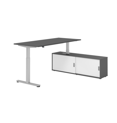 Schreibtischkombination, h&ouml;henverstellbar 71-120cm (H), 160x80cm (BxT), rechteckig, graphit / silber