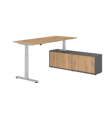 Sitz-Steh-Schreibtischkombination VXMST, h&ouml;henverstellbar 71-120cm (H), 180x80cm (BxT), rechteckig, asteiche / silber