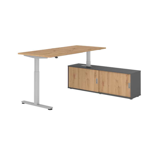 4032062329542 - Schreibtischkombination höhenverstellbar 71-120cm (H) 160x80cm (BxT) rechteckig asteiche   silber 4032062329542 Hammerbacher