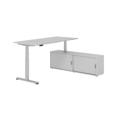 Sitz-Steh-Schreibtischkombination XDSM 19, h&ouml;henverstellbar 63-127cm (H), 180x80cm (BxT), rechteckig, grau / silber
