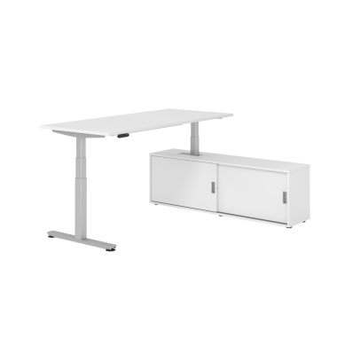 Schreibtischkombination XDSM 19, h&ouml;henverstellbar 63-127cm (H), 160x80cm (BxT), rechteckig, wei&szlig; / silber