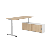 Sitz-Steh-Schreibtischkombination XDSM 19, h&ouml;henverstellbar 63-127cm (H), 180x80cm (BxT), rechteckig, eiche / silber