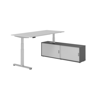 Sitz-Steh-Schreibtischkombination XDSM 19, h&ouml;henverstellbar 63-127cm (H), 180x80cm (BxT), rechteckig, grau / silber