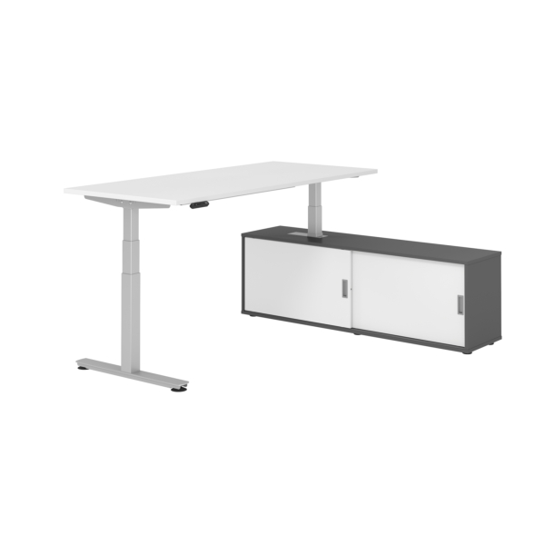 4032062329832 - Schreibtischkombination XDSM 19 höhenverstellbar 63-127cm (H) 160x80cm (BxT) rechteckig weiß   silber 4032062329832 Hammerba