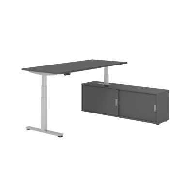 Schreibtischkombination XDSM 19, h&ouml;henverstellbar 63-127cm (H), 160x80cm (BxT), rechteckig, graphit / silber