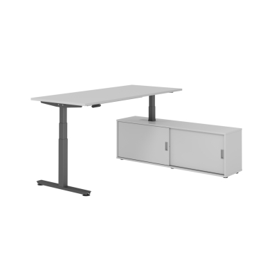 Sitz-Steh-Schreibtischkombination XDSM 19, h&ouml;henverstellbar 63-127cm (H), 180x80cm (BxT), rechteckig, grau / graphit
