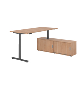 Sitz-Steh-Schreibtischkombination XDSM 19, h&ouml;henverstellbar 63-127cm (H), 180x80cm (BxT), rechteckig, nussbaum / graphit
