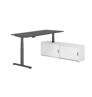 Sitz-Steh-Schreibtischkombination XDSM 19, h&ouml;henverstellbar 63-127cm (H), 180x80cm (BxT), rechteckig, graphit / graphit