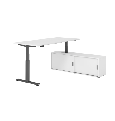 Sitz-Steh-Schreibtischkombination XDSM 19, h&ouml;henverstellbar 63-127cm (H), 180x80cm (BxT), rechteckig, wei&szlig; / graphit