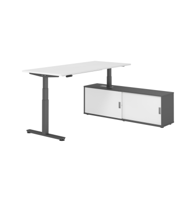 Sitz-Steh-Schreibtischkombination XDSM 19, h&ouml;henverstellbar 63-127cm (H), 180x80cm (BxT), rechteckig, wei&szlig; / graphit
