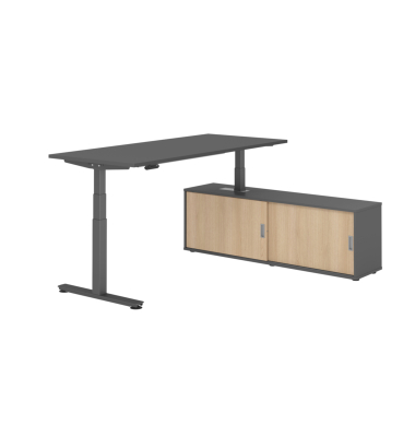Sitz-Steh-Schreibtischkombination XDSM 19, h&ouml;henverstellbar 63-127cm (H), 180x80cm (BxT), rechteckig, graphit / graphit