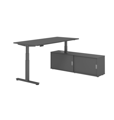 Sitz-Steh-Schreibtischkombination XDSM 19, h&ouml;henverstellbar 63-127cm (H), 180x80cm (BxT), rechteckig, graphit / graphit