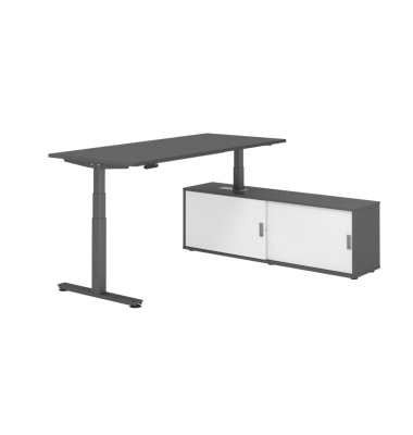 Schreibtischkombination XDSM 19, h&ouml;henverstellbar 63-127cm (H), 160x80cm (BxT), rechteckig, graphit / graphit