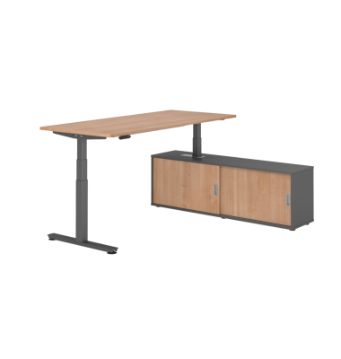 Sitz-Steh-Schreibtischkombination XDSM 19, h&ouml;henverstellbar 63-127cm (H), 180x80cm (BxT), rechteckig, nussbaum / graphit
