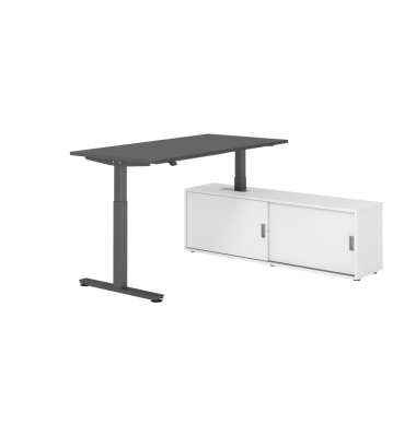 Schreibtischkombination, h&ouml;henverstellbar 71-120cm (H), 160x80cm (BxT), rechteckig, graphit / graphit