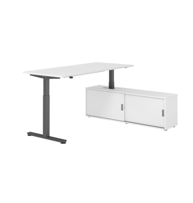 Sitz-Steh-Schreibtischkombination VXMST, h&ouml;henverstellbar 71-120cm (H), 180x80cm (BxT), rechteckig, wei&szlig; / graphit