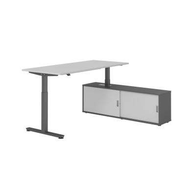 Schreibtischkombination, h&ouml;henverstellbar 71-120cm (H), 160x80cm (BxT), rechteckig, grau / graphit