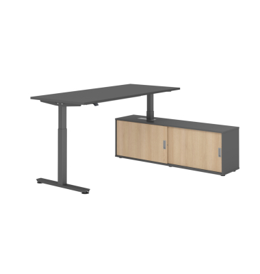 Schreibtischkombination, h&ouml;henverstellbar 71-120cm (H), 160x80cm (BxT), rechteckig, graphit / graphit