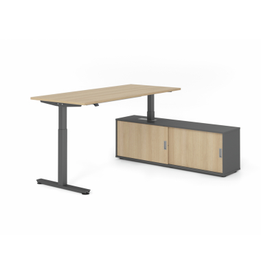 Sitz-Steh-Schreibtischkombination VXMST, h&ouml;henverstellbar 71-120cm (H), 180x80cm (BxT), rechteckig, eiche / graphit