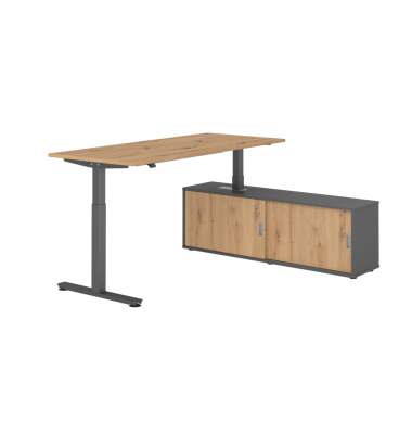 Sitz-Steh-Schreibtischkombination VXMST, h&ouml;henverstellbar 71-120cm (H), 180x80cm (BxT), rechteckig, asteiche / graphit