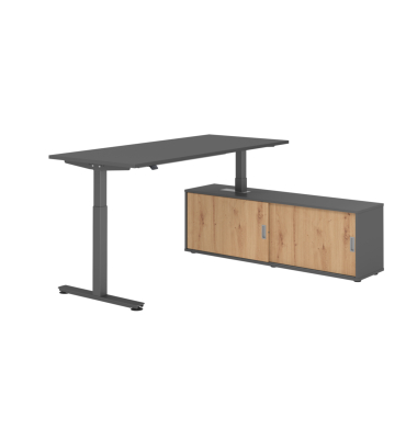 Sitz-Steh-Schreibtischkombination VXMST, h&ouml;henverstellbar 71-120cm (H), 180x80cm (BxT), rechteckig, graphit / graphit