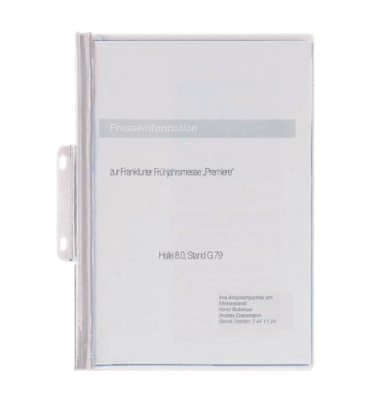 Schnellhefter 225002, A4, weiß, Polyvinylchlorid (PVC), Vorderdeckel transparent