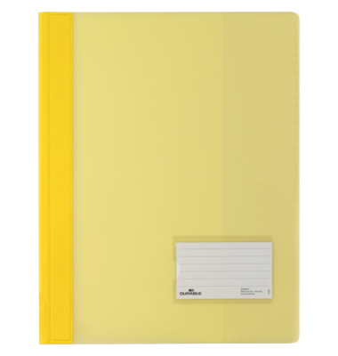 Schnellhefter DURALUX TRANSLUZENT 268004, A4+, gelb, Kunststoff, 80g, Vorderdeckel transluzent