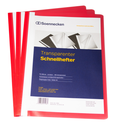 Schnellhefter 2960, A4, rot, Polypropylen (PP), 80g, Vorderdeckel transparent