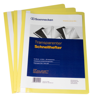 Schnellhefter 2961, A4, gelb, Polypropylen (PP), 80g, Vorderdeckel transparent