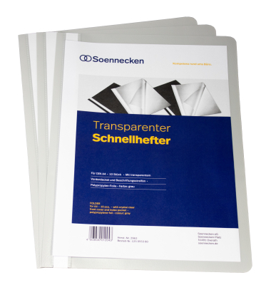 Schnellhefter Soennecken PP-Standard-Schnellhefter-Serie 2963, A4, grau, Polypropylen (PP), 80g, Vorderdeckel transparent