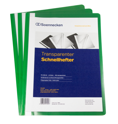 Schnellhefter 2964, A4, gr&uuml;n, Polypropylen (PP), 80g, Vorderdeckel transparent