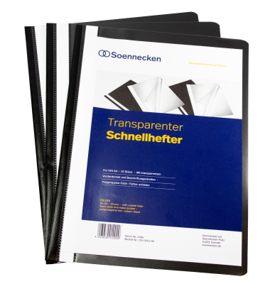 Schnellhefter Soennecken PP-Standard-Schnellhefter-Serie 2966, A4, schwarz, Polypropylen (PP), 80g, Vorderdeckel transparent