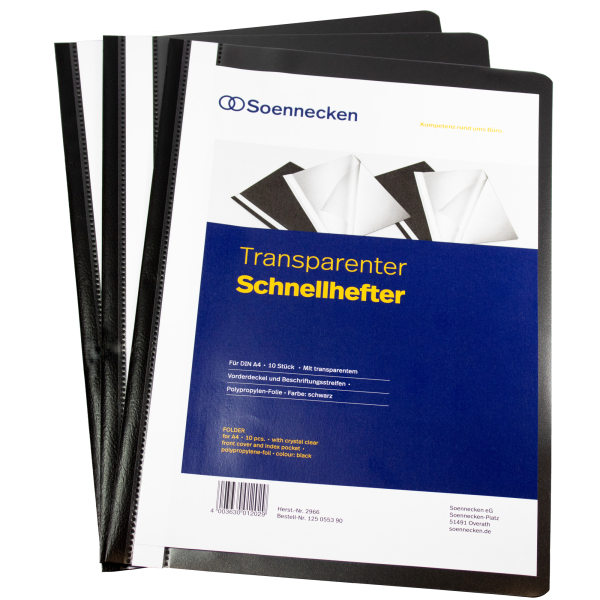 4003630012029 - Schnellhefter 2966 A4 schwarz Polypropylen (PP) 80g Vorderdeckel transparent 4003630012029 10 Stück