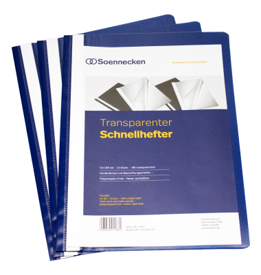 Schnellhefter 2975, A4, dunkelblau, Polypropylen (PP), 80g, Vorderdeckel transparent