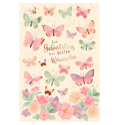 Geburtstagskarten 51-10906 11,5x17 cm 115mm x 170mm (BxH) Schmetterlinge bunt