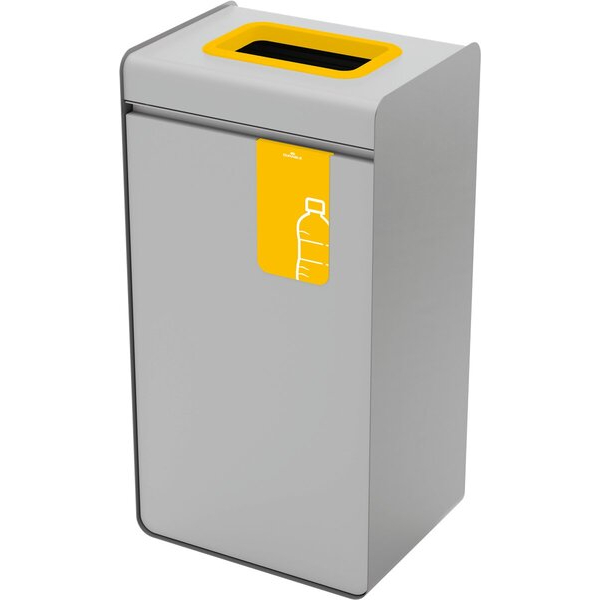 4005546743639 - Wertstoffsammler DURASORT® Volumen 55 l für Plastik farbiger Einwurf-Ring und Piktogramm Inneneimer Stahl und Kunststoff gelb-grau
